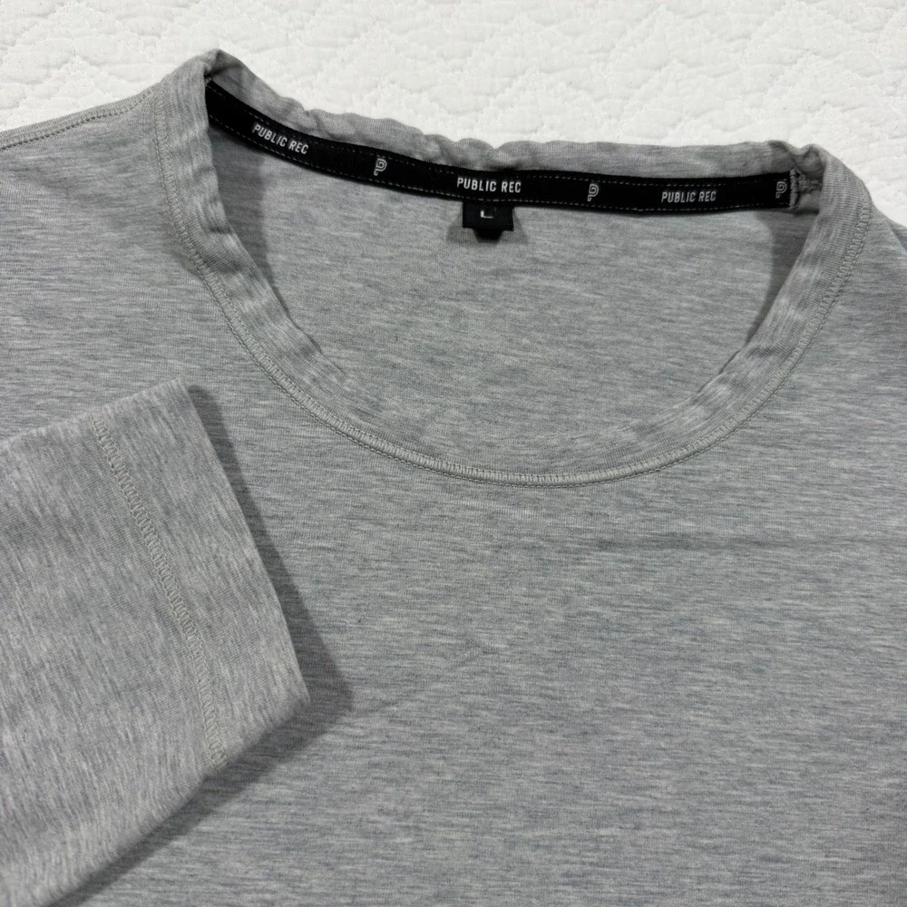 Public Rec Mens Long Sleeve Tee Large Pima Cotton Lyocell Heather Grey EUC